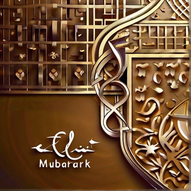 Eid al fitr linterna 3D y mezquita con luna 3D con la noche hermoso Eid Mubarak fondo