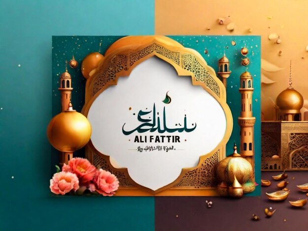 Eid Al Fitr mubarak Cartel de felicitaciones de cartel horizontal para el sitio web