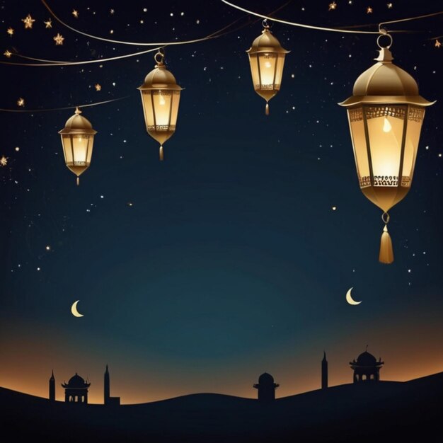 Eid al-Fitr Poster Vorlage Laterne Hintergrund Nacht Design