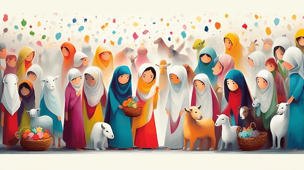 Eid alAdha einfach closeup_bright Farben Cartoon-Kunst weiß Generative KI
