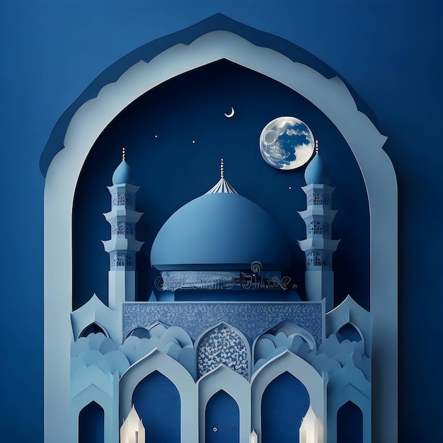 eid background paper art islamc mesquita fundo com imagem de eid generativa de cor escura da lua