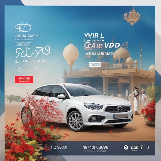 Eid especial de alquiler de automóviles una venta de automóviles oferta de descuento diseño de publicaciones en las redes sociales