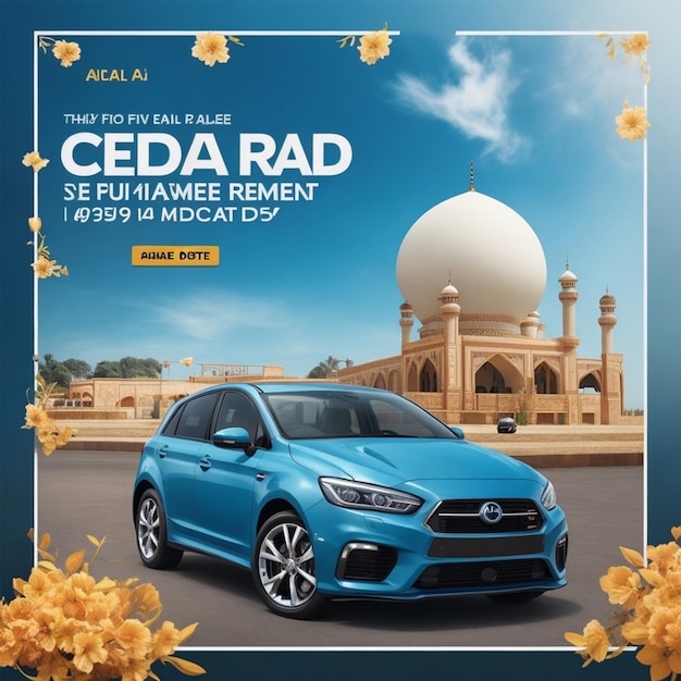 Eid especial de alquiler de automóviles una venta de automóviles oferta de descuento diseño de publicaciones en las redes sociales