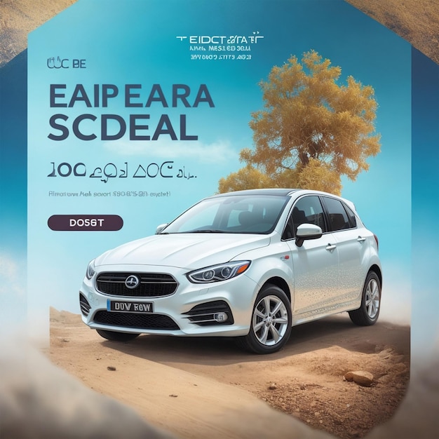 Eid especial de alquiler de automóviles una venta de automóviles oferta de descuento diseño de publicaciones en las redes sociales