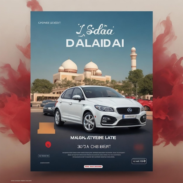 Eid especial de alquiler de automóviles una venta de automóviles oferta de descuento diseño de publicaciones en las redes sociales