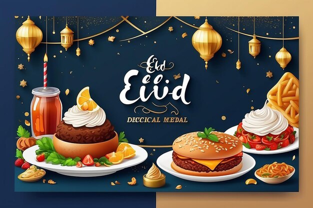 Eid especial Vector comida deliciosa plantilla de publicación de banner en las redes sociales