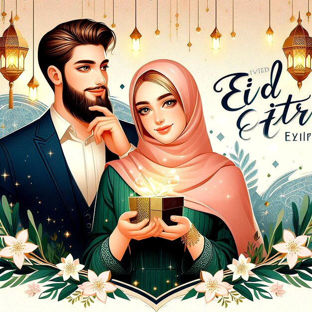 Eid fitr dia muçulmano pessoas com a mensagem Eid Mubarak celebrado espumante realmente cartão