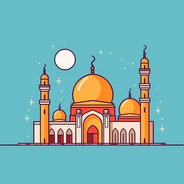 Foto eid greetings and ramadan kareem post featuring a beautiful islamic mosque illustration