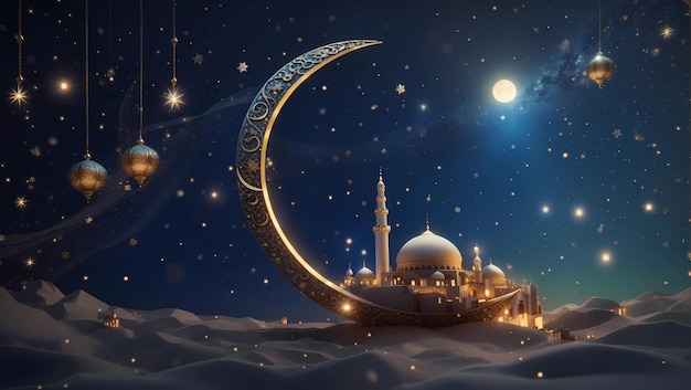 Foto eid milad un nabi goldene dekorative mond und sterne banner design bild wird mit der verwendung von generiert