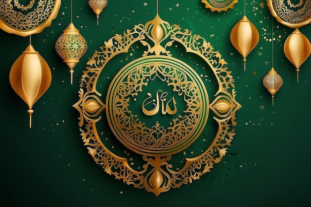 Eid Mubarak de Ouro Celebrando a Festa Islâmica no Verde