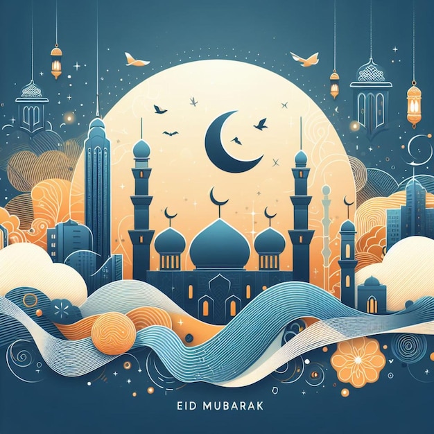 Eid Mubarak diseño moderno eid ul fitr y eid ul adha ilustración vectorial