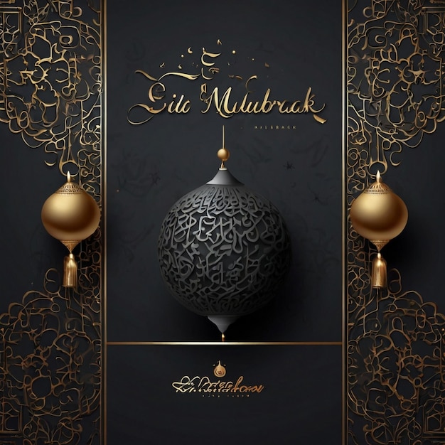 Eid Mubarak dunkelgrau Hintergrund des Begrüßungstextes Eid Muborak