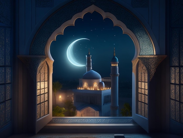 Foto eid mubarak eid el adha lámpara de la mezquita musulmana islámica ilustración del ramadán