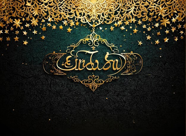 Eid Mubarak ein goldener und schwarzer Hintergrund mit Sternen