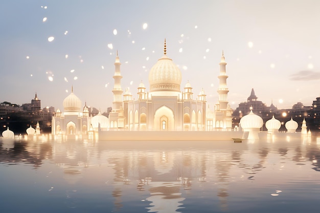 Eid Mubarak elegante con linternas blancas 8