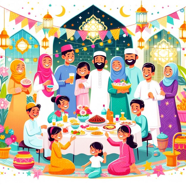 Foto eid mubarak con la familia en su ciudad natal