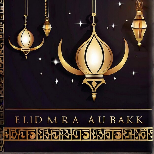 Eid Mubarak Festival Grüße mit Lampen und Mond Eid Mubarik Text Grüße Hintergrund