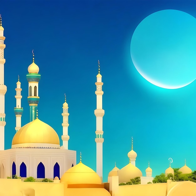 Eid Mubarak fundo com mesquita Ai gerado