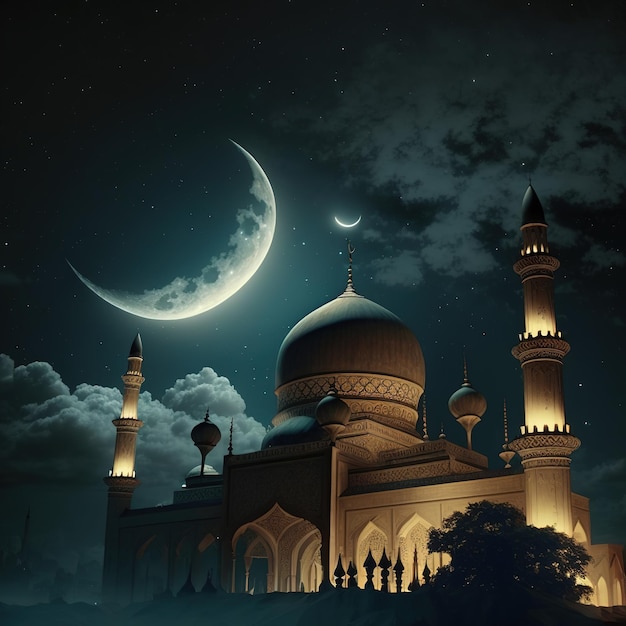 Eid mubarak Happy Mawlid al Nabi Podio de exhibición islámica Linterna de Ramadán con rosario islámico