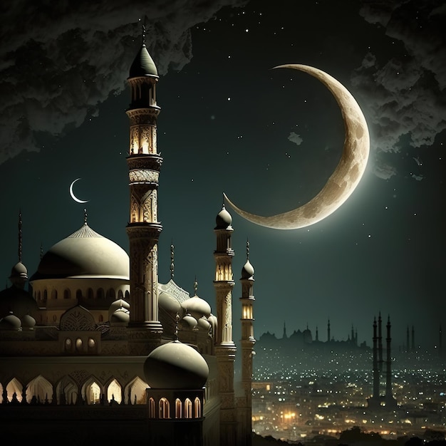 Eid mubarak Happy Mawlid al Nabi Podio de exhibición islámica Linterna de Ramadán con rosario islámico