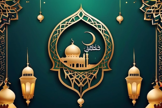 Eid Mubarak islamische Vektor-Design-Grüßkarte-Vorlage mit arabischen Galligraphie-Wünschen