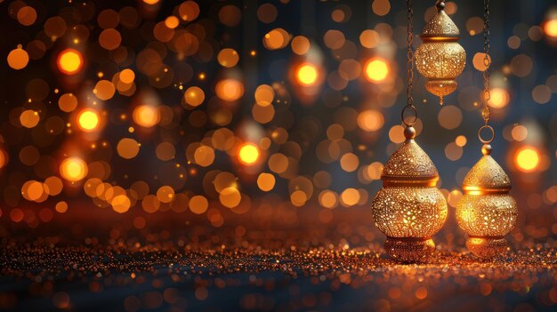 Eid Mubarak islamisches Design mit goldenem Lantern-Hintergrund