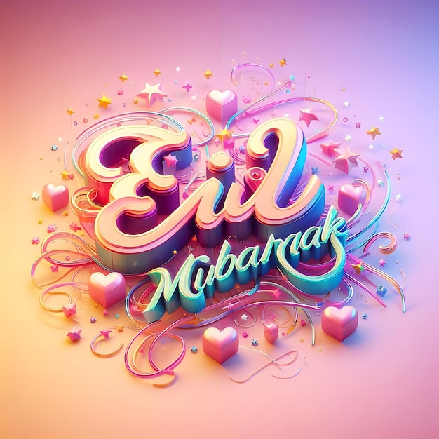 Eid Mubarak-Kalligraphie mit hohlem Mondgravur auf goldenem Bokeh-Hintergrund