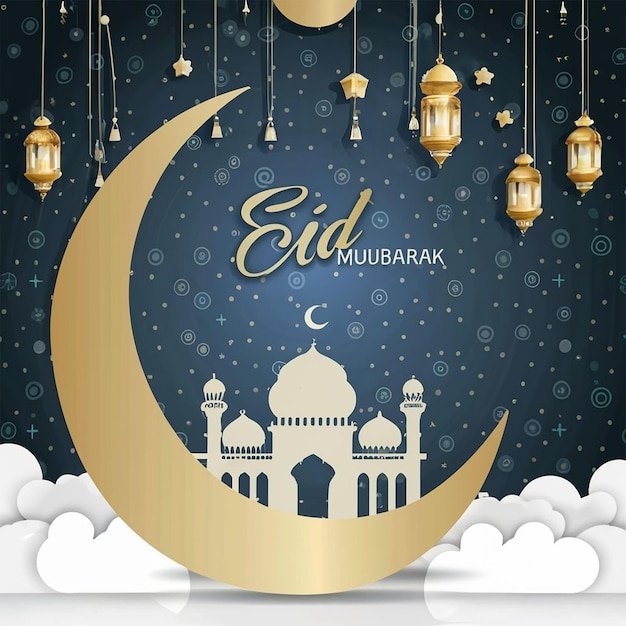 Eid Mubarak kreative Mond- und Moschee-Karten-Hintergrund