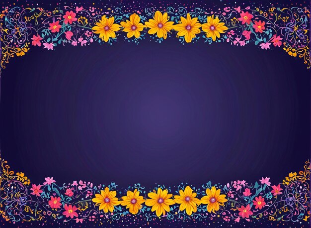 Eid Mubarak un marco floral con flores y hojas