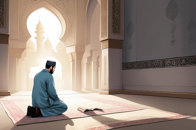 eid mubarak muslim ein mann betet namaz islamisches gebet hintergrundvorlage