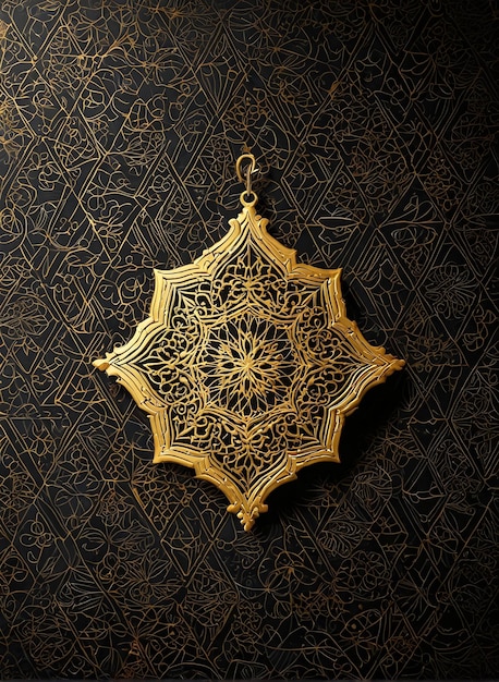 Eid Mubarak un papel tapiz dorado y negro con un patrón