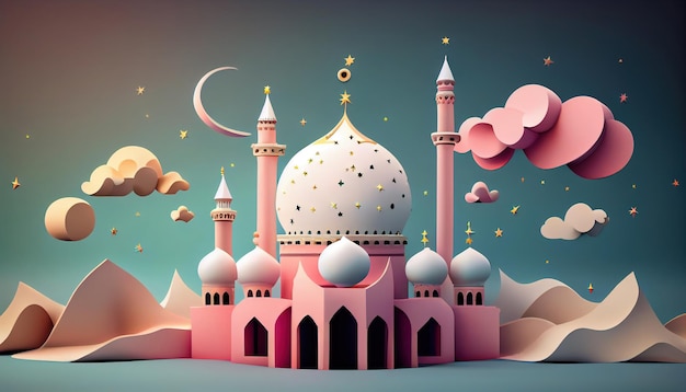 Eid Mubarak Ramadan Kareem Gruß 3D-Illustration Hintergrund