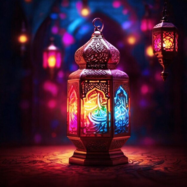 Eid Mubarak Ramadan Kareem con la linterna o la lámpara de Eid