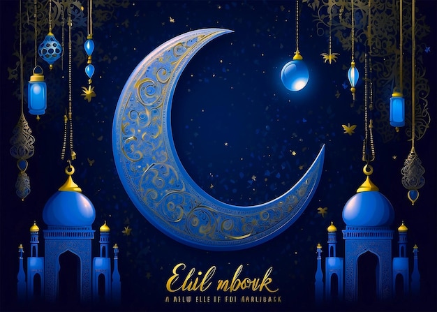 Eid Mubarak realista en tres dimensiones el fondo