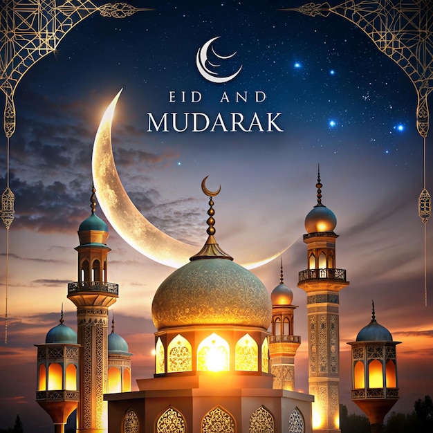 Eid Mubarak tarjeta de felicitación Ilustración ramadan kareem vector de dibujos animados Deseando un festival islámico para el fondo del cartel del estandarte folleto ilustración folleto y fondo de venta