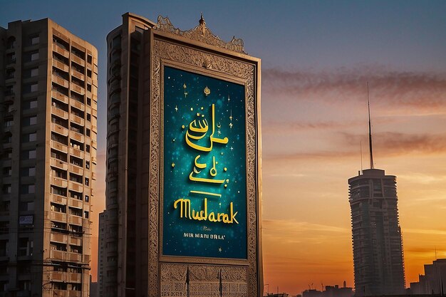 Eid Mubarak-Text auf der Plakatwand der Städte in Saudi-Arabien