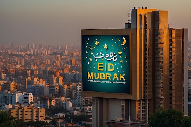 Eid Mubarak-Text auf der Plakatwand der Städte in Saudi-Arabien