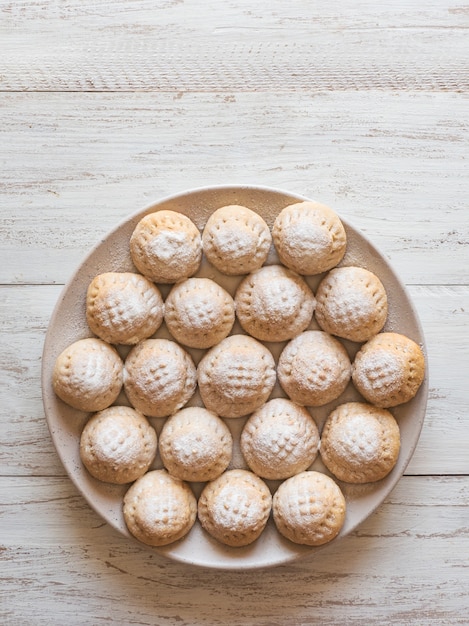 Eid musulmán dulce kahk. Dulces árabes para Ramadán y EId. Vista superior.