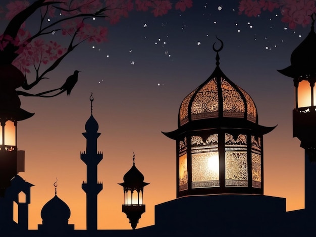Eid Ul Fitr Hintergrund-Lampe und Moschee Eid mubarak Eid ul Fitr 144 52024 Erstellt von AI