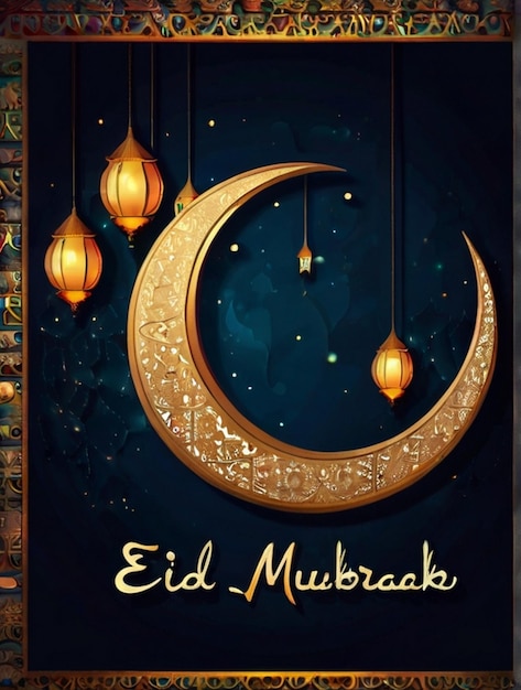 Eid ul fitr lanterna 3D e janela da mesquita cartões de saudação islâmicos Eid Mubarak fundo