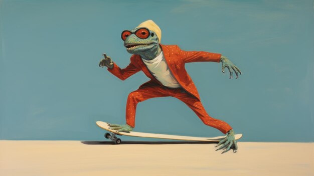 Eidechsen-Skateboardmalerei im Stil von Hugh Kretschmer
