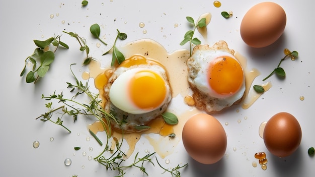 Eier auf einem weißen Teller mit einem Kräuterzweig