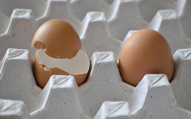 Eier und Eierschalen in einem Eierbecher aus Papier