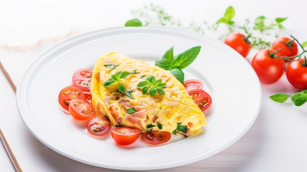 Eieromelett mit Schinken und Tomaten auf einem Teller