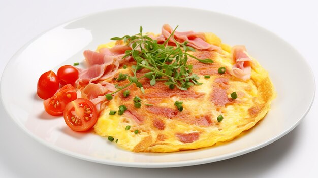 Eieromelett mit Schinken und Tomaten auf einem Teller