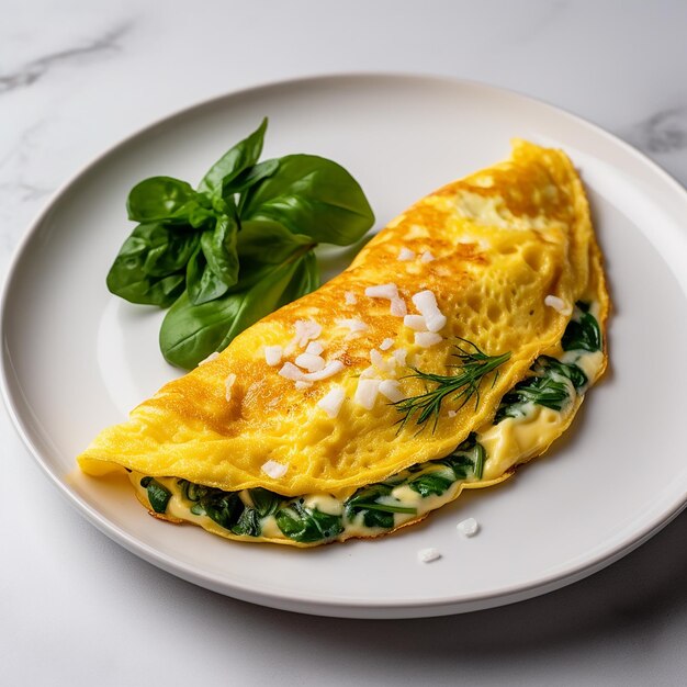 Foto eieromelette mit spinat und ricotta auf einem teller