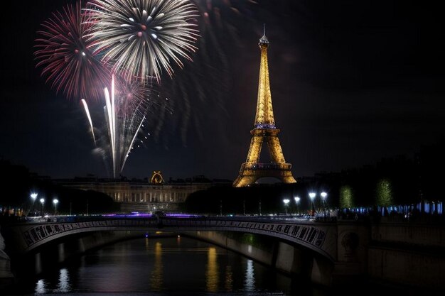 Eiffelturm-Feuerwerk Bastille-Tag Paris