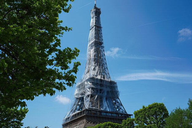 Foto eiffelturm in plastik eingewickelt