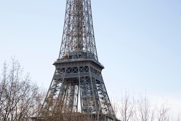 Eiffelturm und Winterbäume in Paris Frankreich