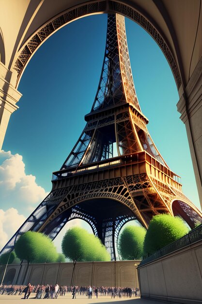 Foto eiffelturm, weltberühmtes ikonisches gebäude, berühmte aussichtsattraktion auf der ganzen welt, paris, frankreich